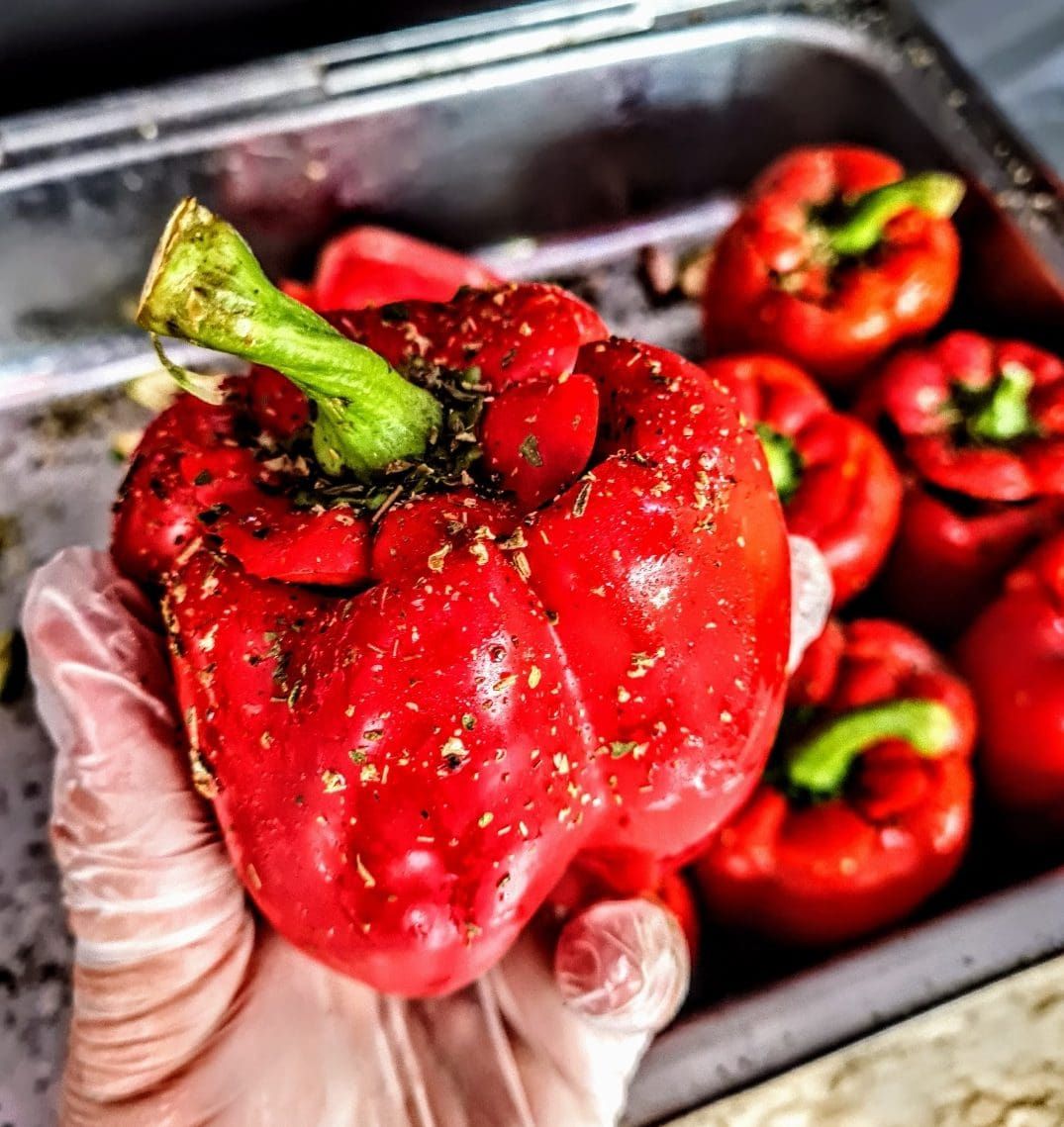 Red peppers ready for stuffing