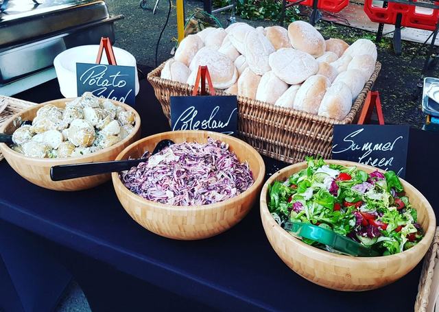 Salads and fresh rolls, ready to serve