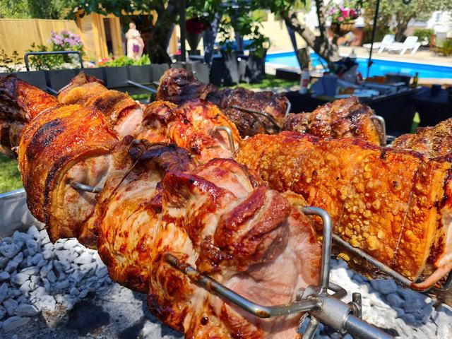 Pork loins on the spit