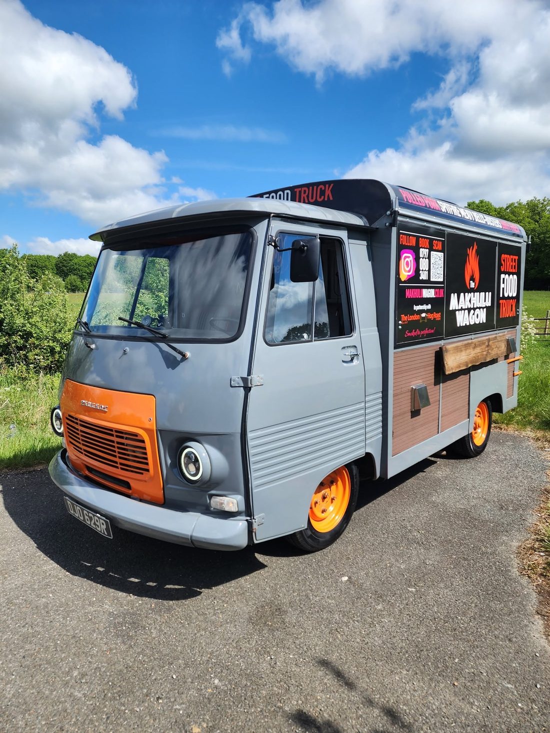 The wagon parked under a blue sky